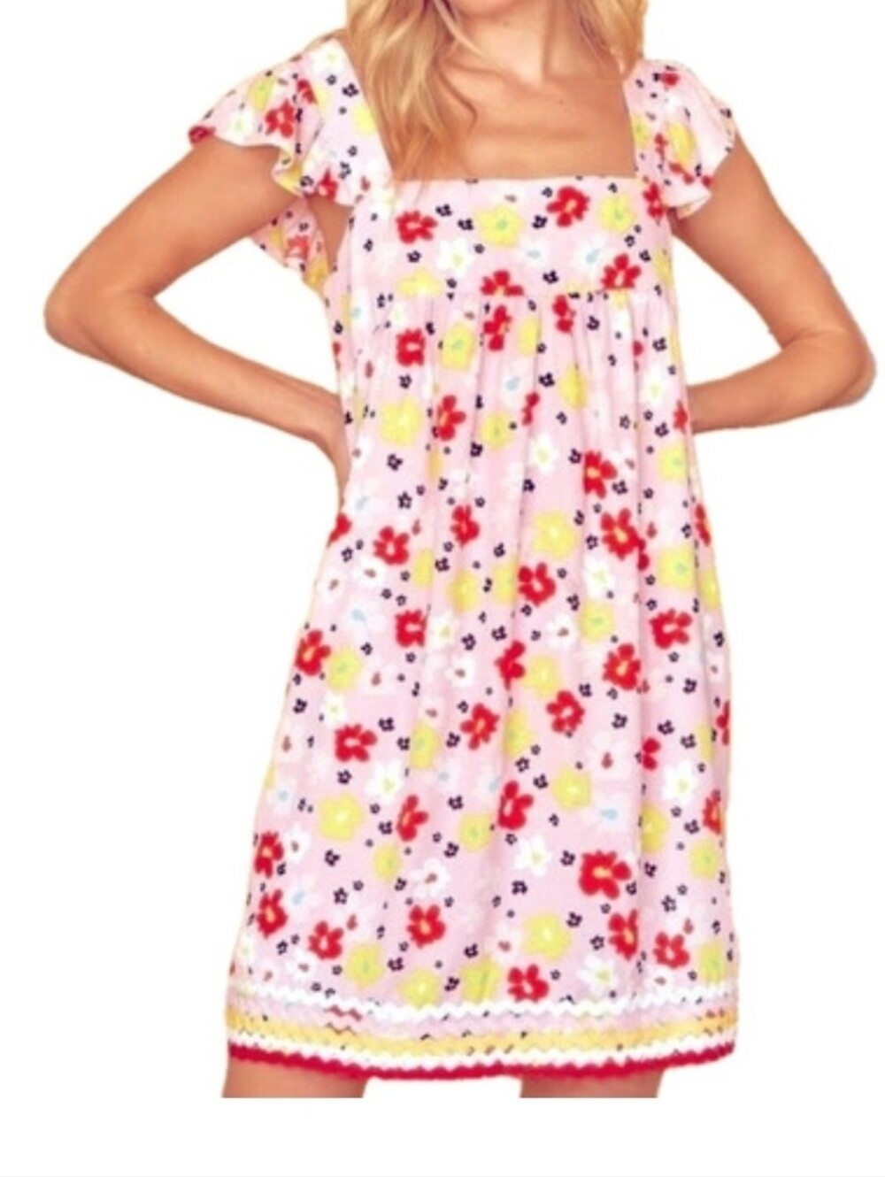 Pink Floral Ruffle Shoulder Sundress
